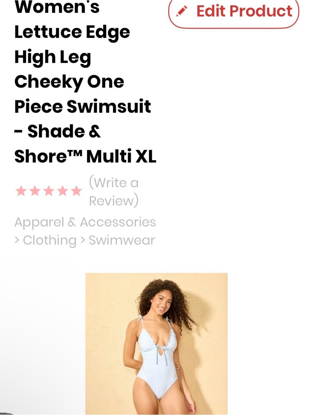 Shade & Shore Light Blue Lettuce-Edge One-Piece Swimsuit xl 16 nwt keyhole